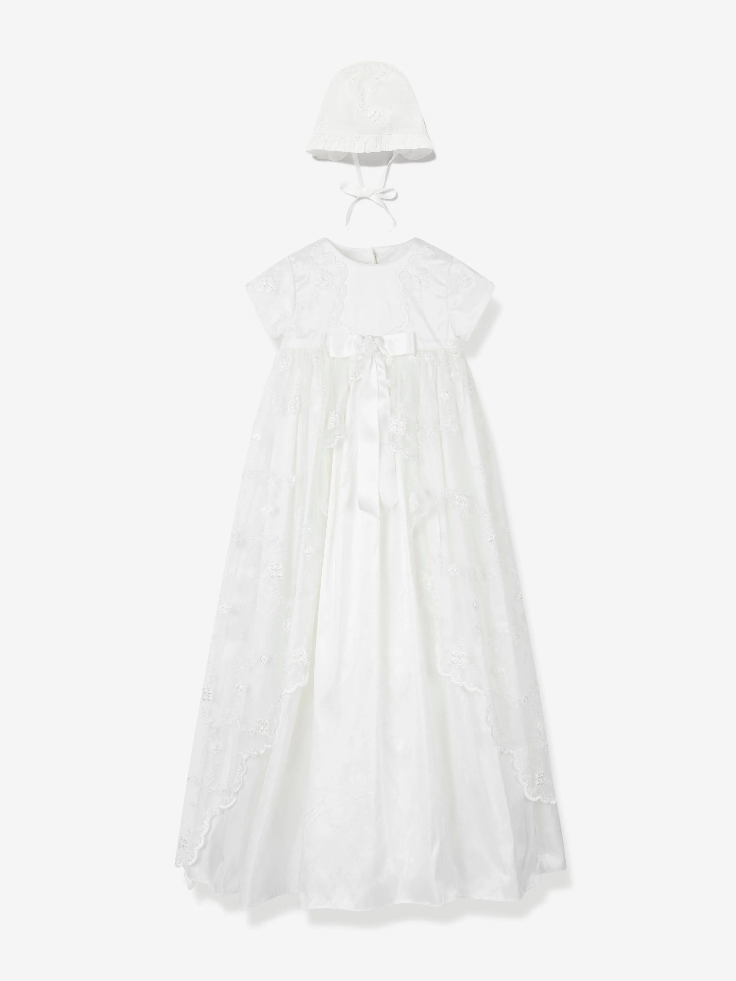 Elfenbein Seiden Taufkleid und Häubchen für Mädchen