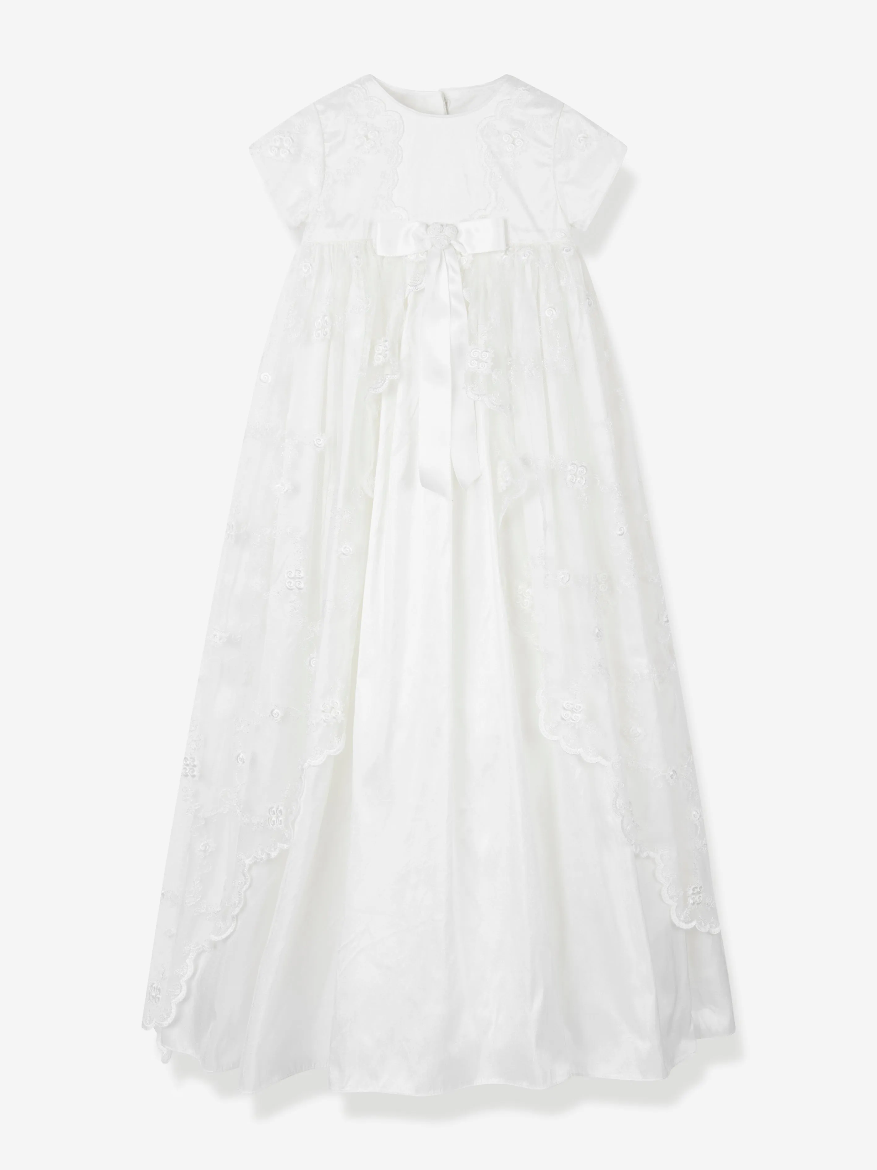 Elfenbein Seiden Taufkleid und Häubchen für Mädchen