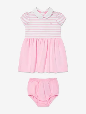 Baby-Mädchen gestreiftes Jersey-Kleid mit Bloomers in Rosa