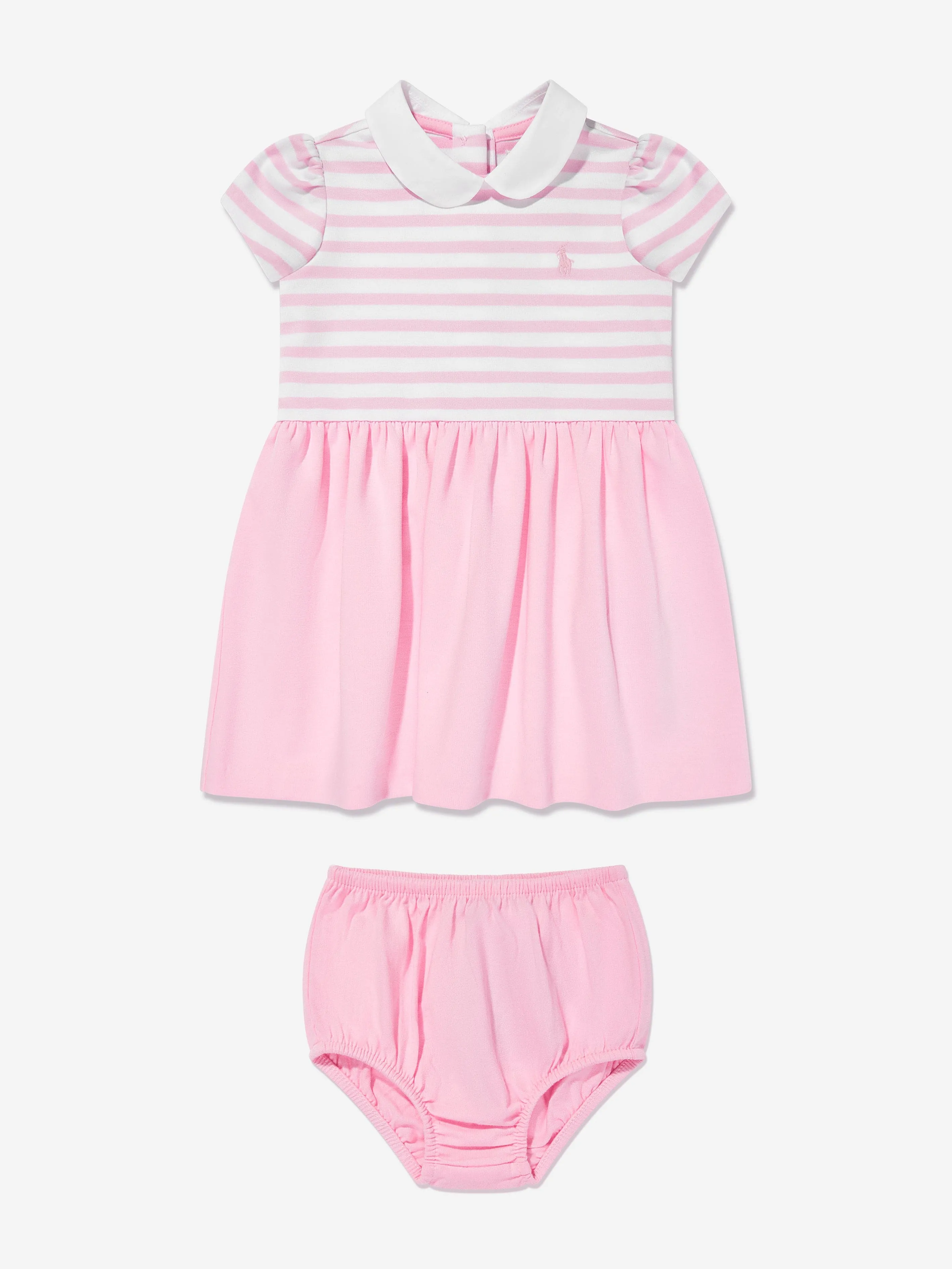 Baby-Mädchen gestreiftes Jersey-Kleid mit Bloomers in Rosa