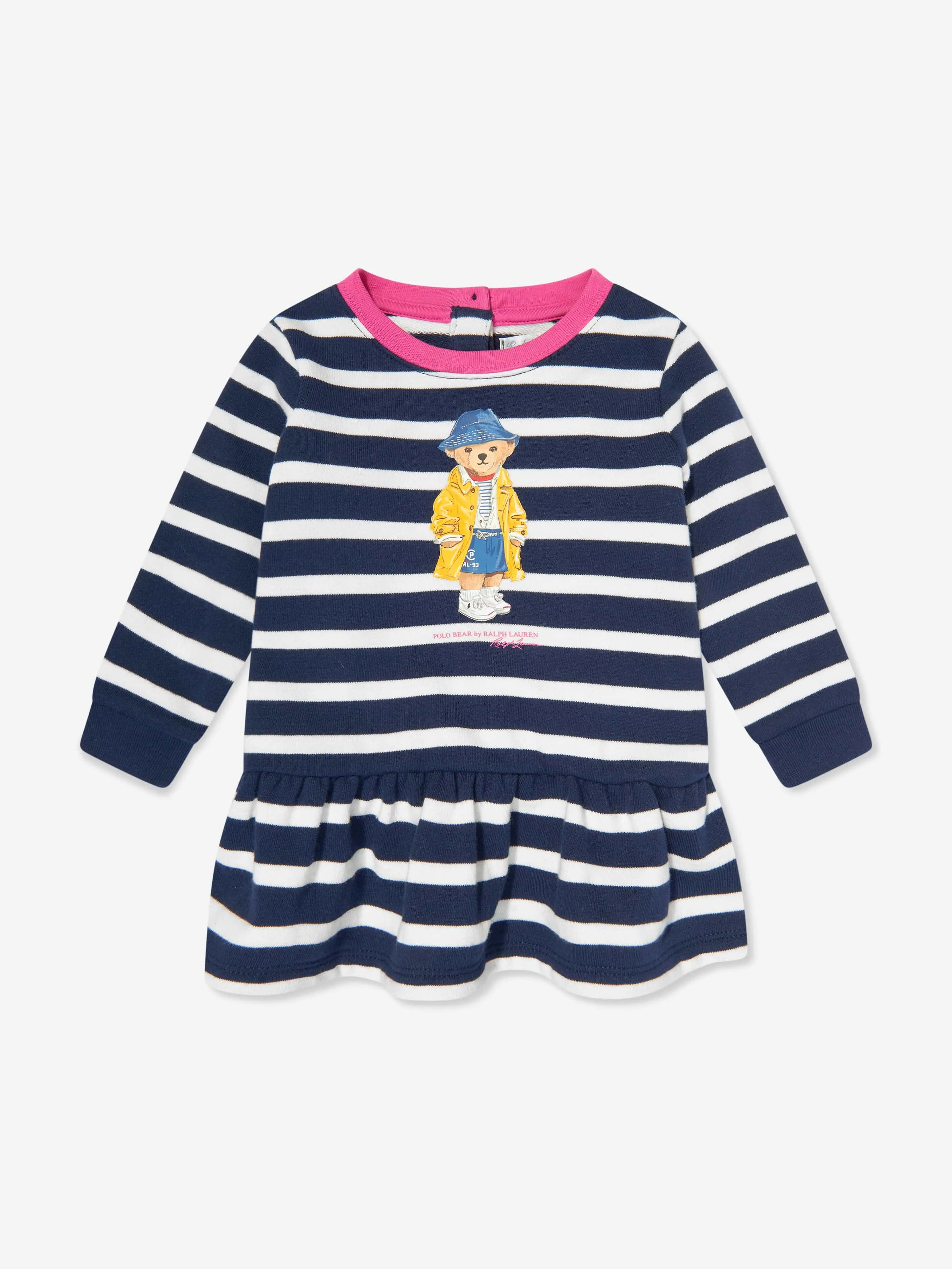 Baby-Mädchen gestreiftes Polo-Bären-Kleid in Marineblau
