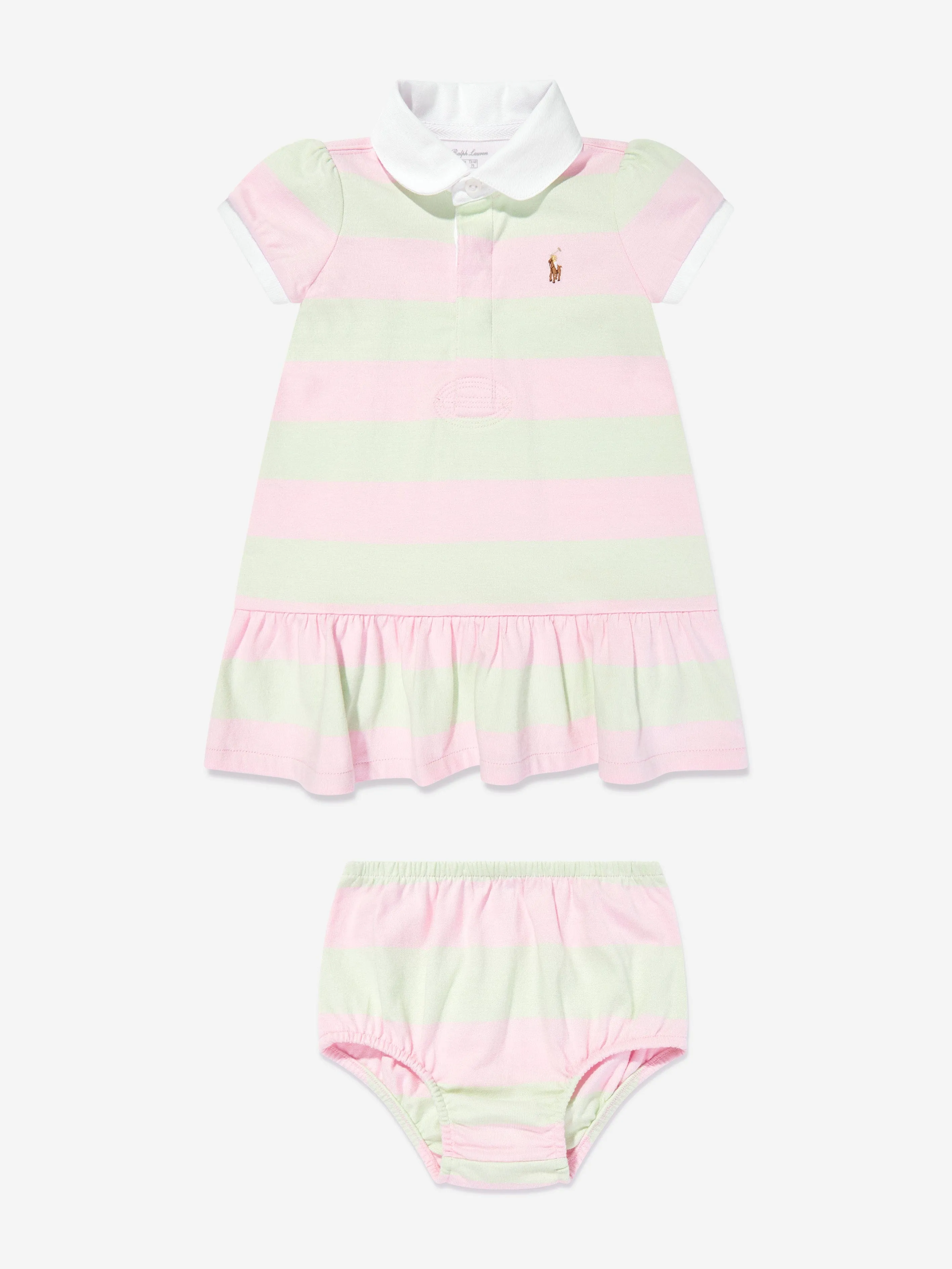 Gestreiftes Rugby-Kleid für Baby-Mädchen mit Bloomers in Rosa