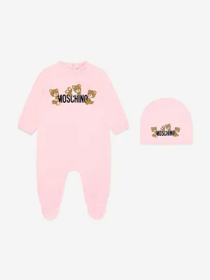 Rosa Baby-Strampler-Set mit Teddybär-Logo für Mädchen