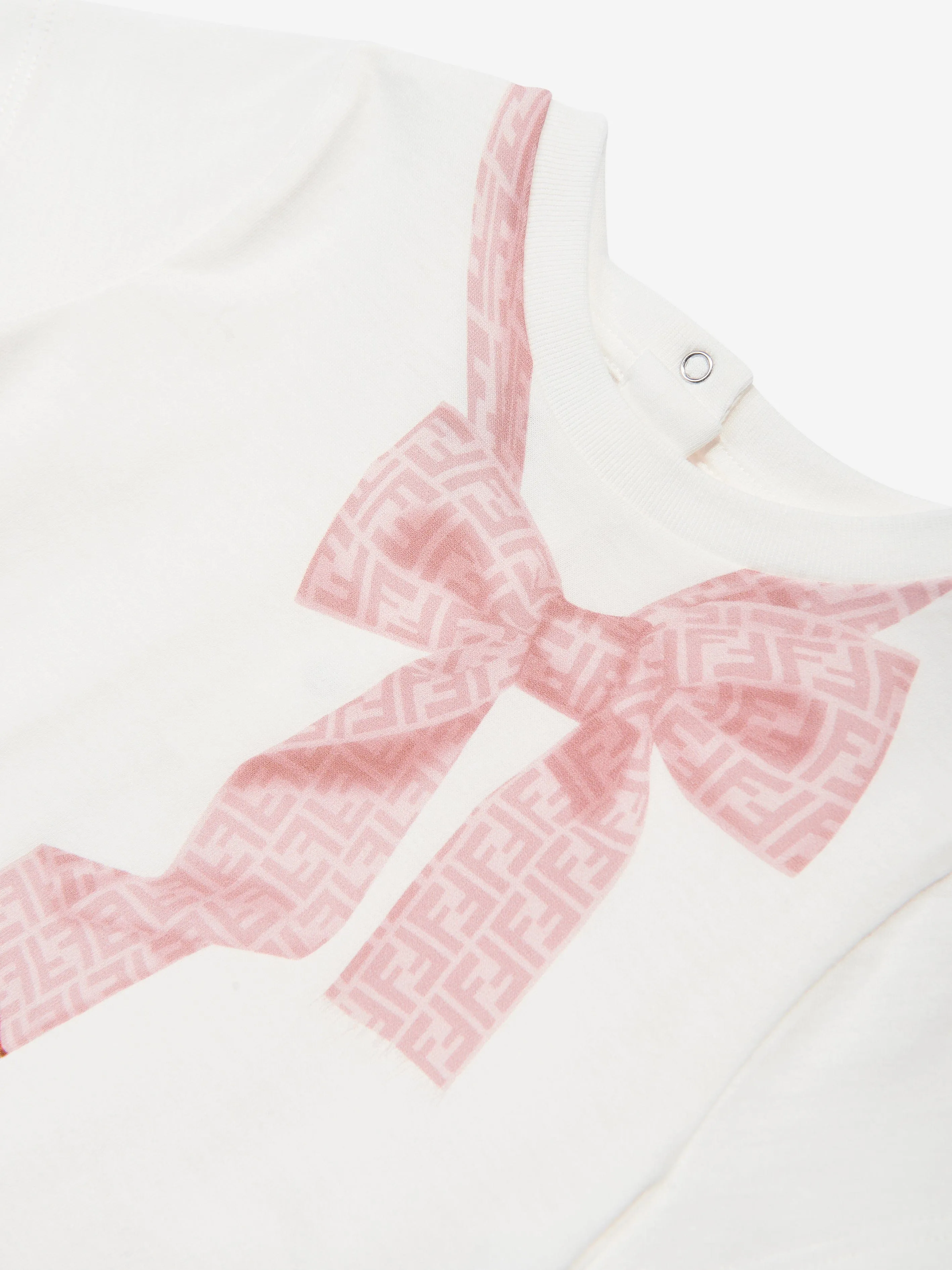 Baby Girls Trompe-l'œil-Schleifenprint T-Shirt in Weiß