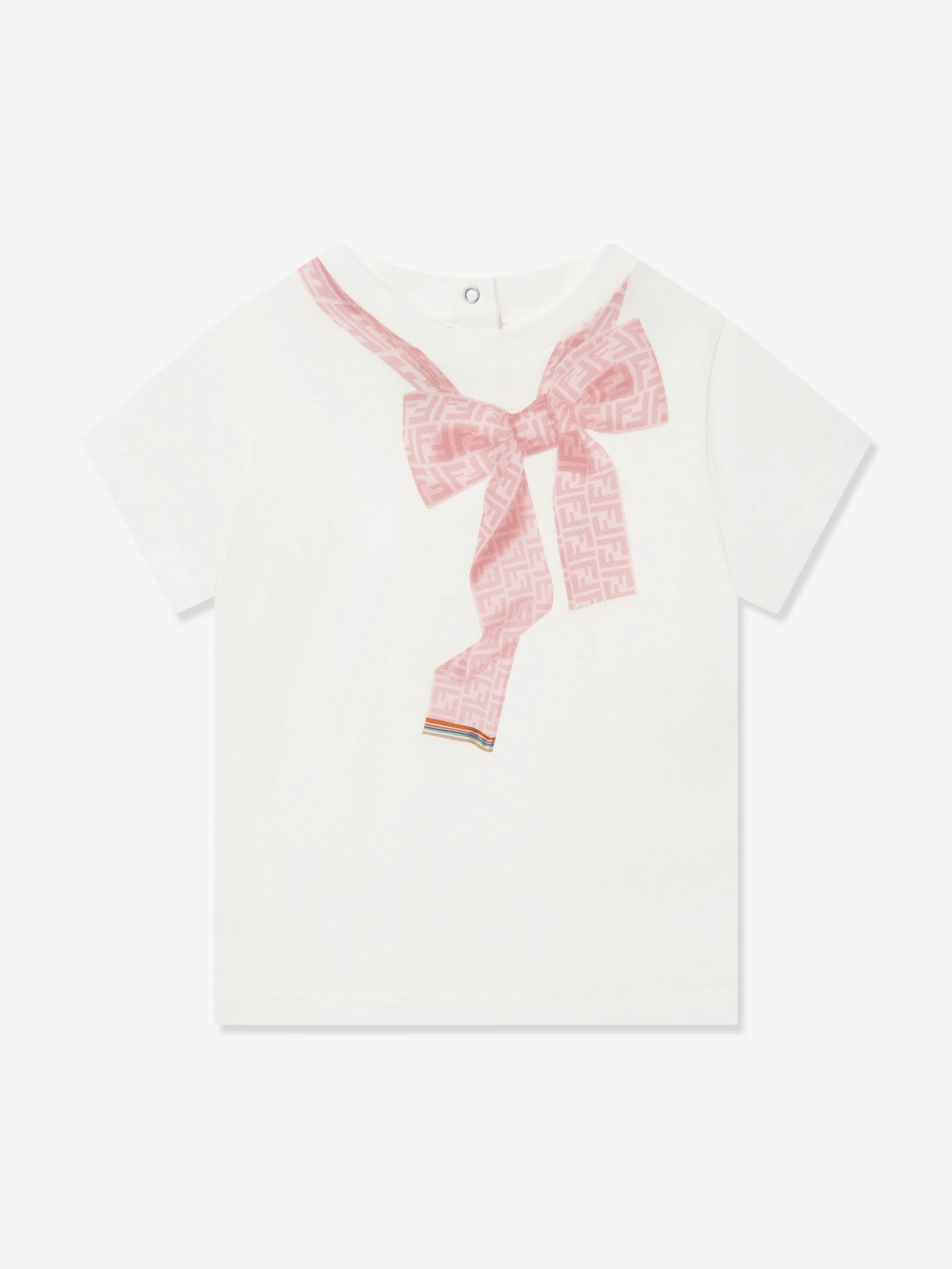Baby Girls Trompe-l'œil-Schleifenprint T-Shirt in Weiß