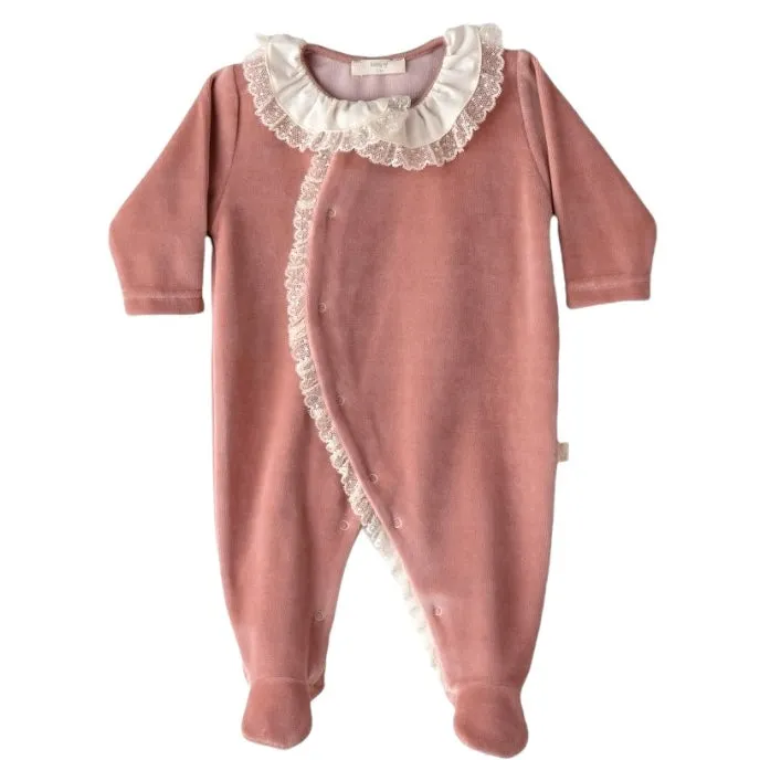 Baby Mädchen Velour Pink Rüschen Bodysuit