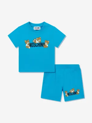 Baby Teddy Bär Logo Kurz-Set in Blau