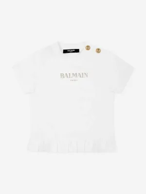 Balmain Baby Girls Logo T-Shirt in Weiß