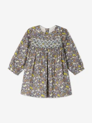 Bonpoint Baby Girls Blumen-Smock-Kleid Trinite in Grau