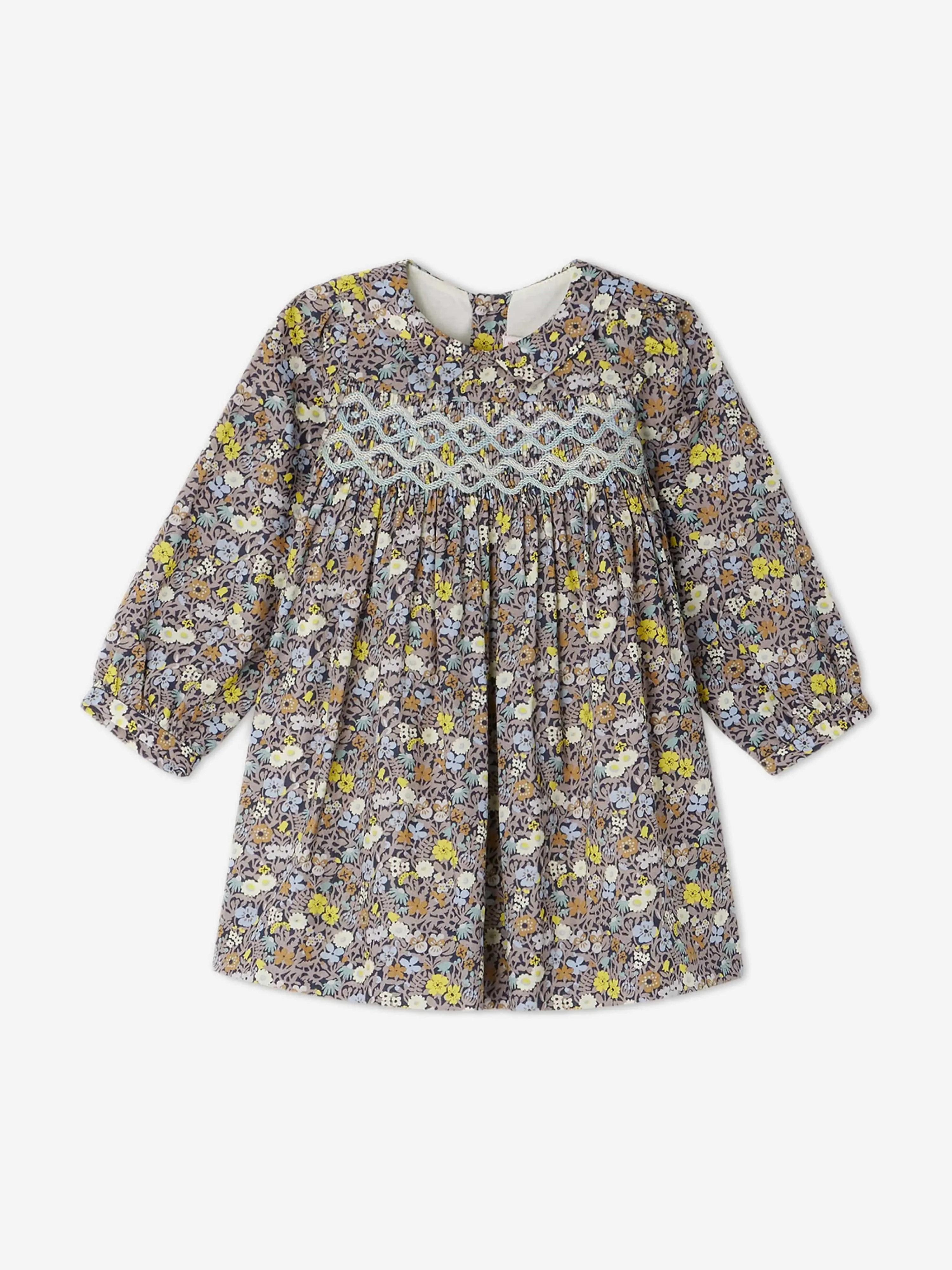 Bonpoint Baby Girls Blumen-Smock-Kleid Trinite in Grau