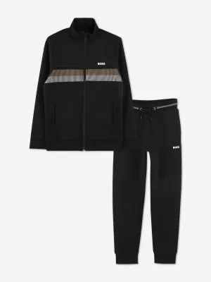 BOSS Boys Logo Print Tracksuit in Schwarz