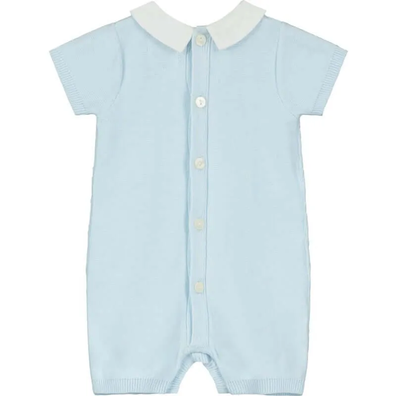 Jungen Blau Gestrickter Diamond Strampler