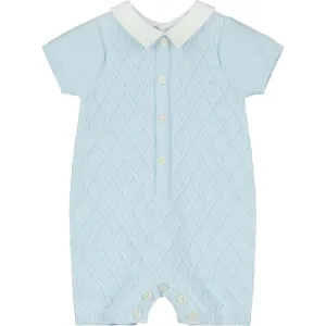 Jungen Blau Gestrickter Diamond Strampler