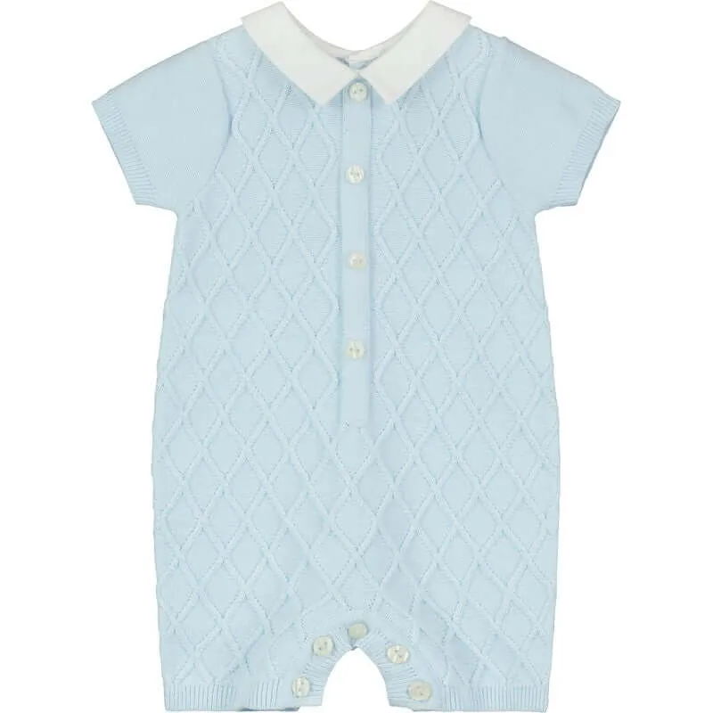 Jungen Blau Gestrickter Diamond Strampler