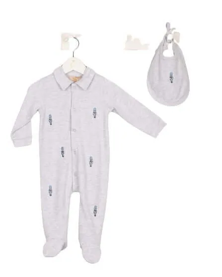 Grauer Soldaten-Babybody mit Lätzchen für Jungen