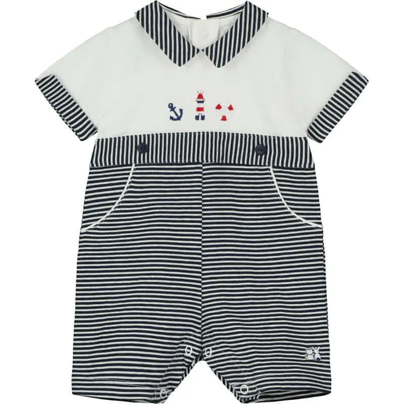 Jungen Marineblauer Gestrickter Nautischer Strampler