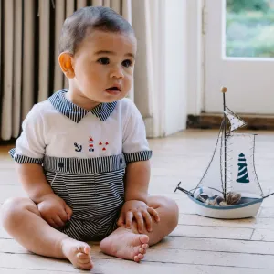 Jungen Marineblauer Gestrickter Nautischer Strampler