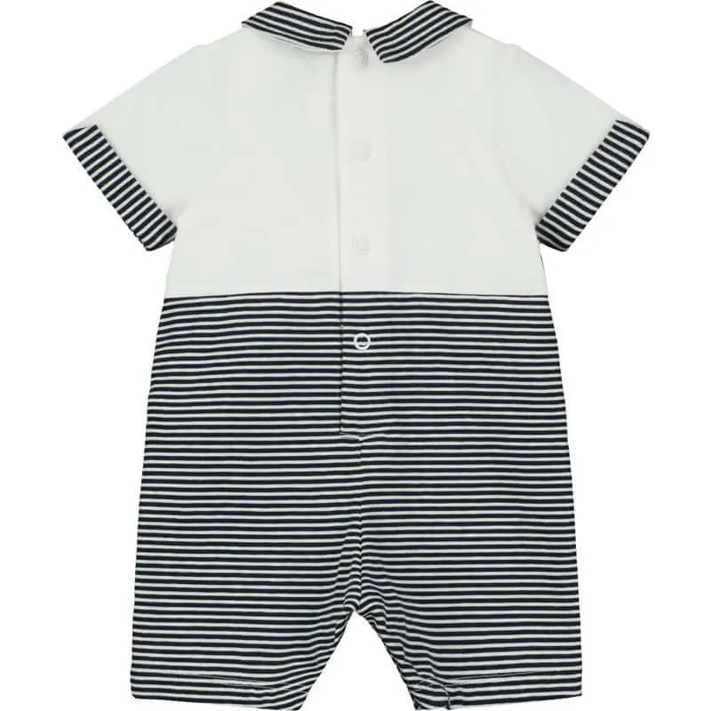 Jungen Marineblauer Gestrickter Nautischer Strampler