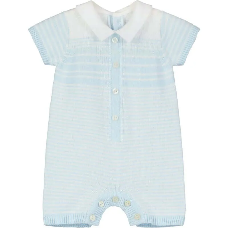 Jungen Hellblau Gestreifter Gestrickter Strampler