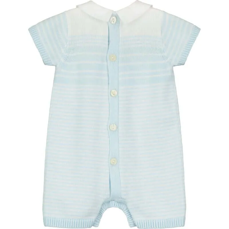 Jungen Hellblau Gestreifter Gestrickter Strampler