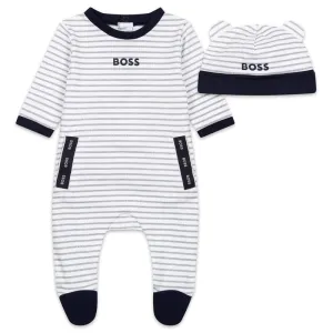 Gestreifter Baby-Strampler für Jungen   Set mit Überziehhut