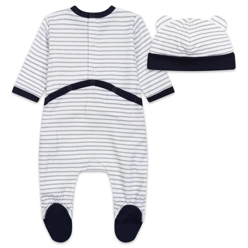 Gestreifter Baby-Strampler für Jungen   Set mit Überziehhut