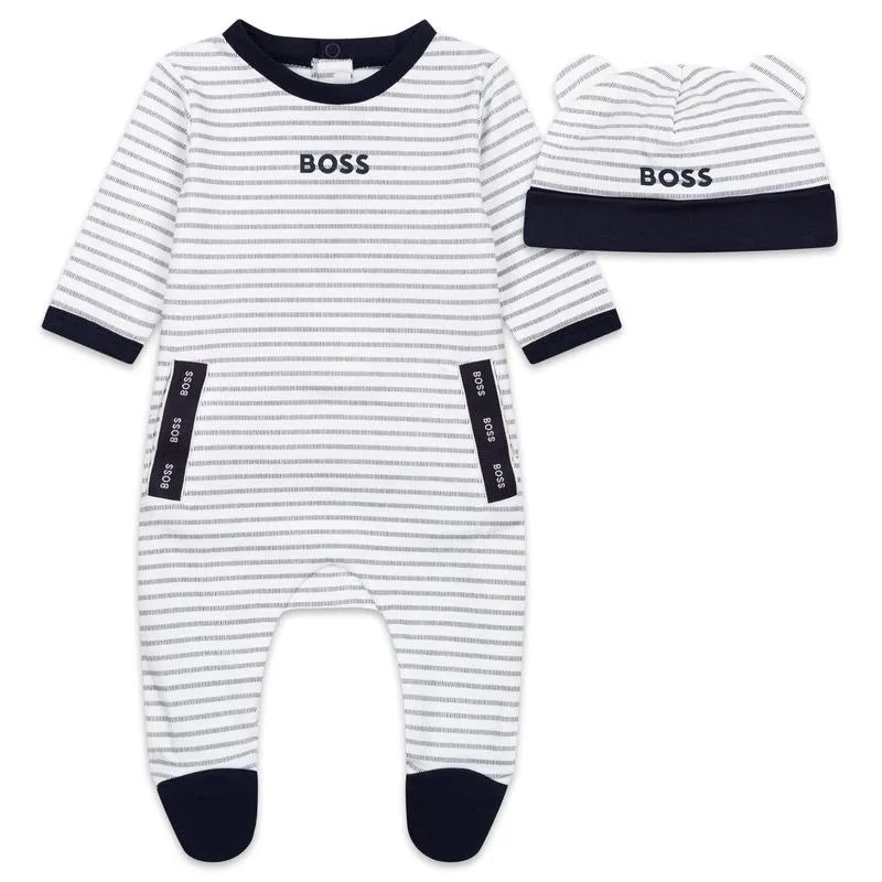 Gestreifter Baby-Strampler für Jungen   Set mit Überziehhut