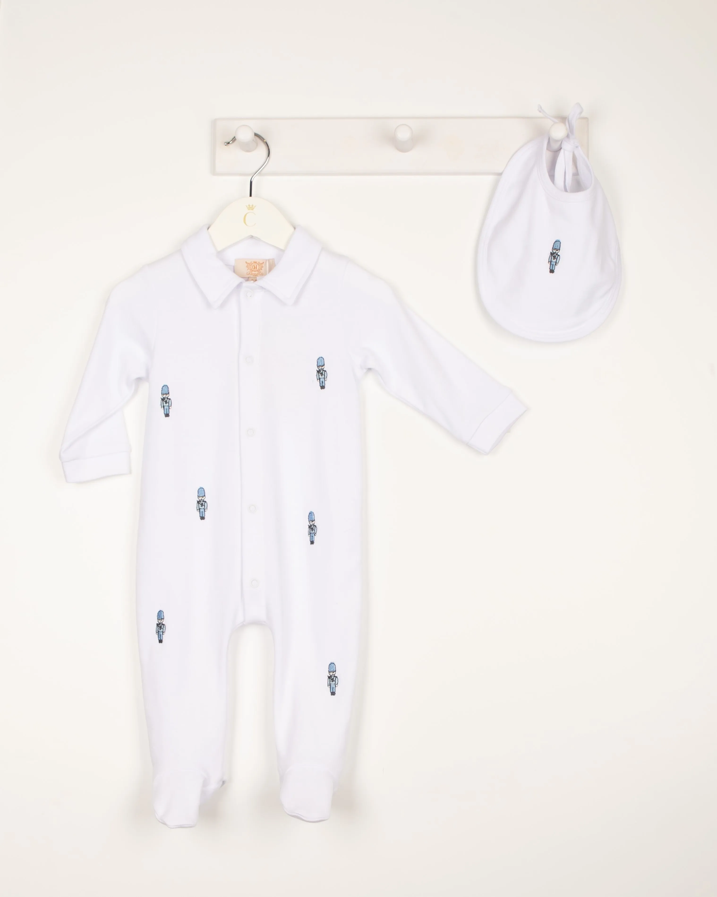 Weißer Soldaten-Babybody für Jungen mit Lätzchen