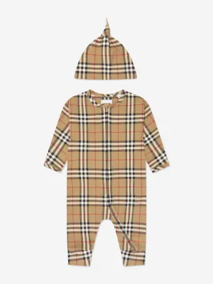 Burberry Baby Claude Strampler-Set im Archive Beige Check