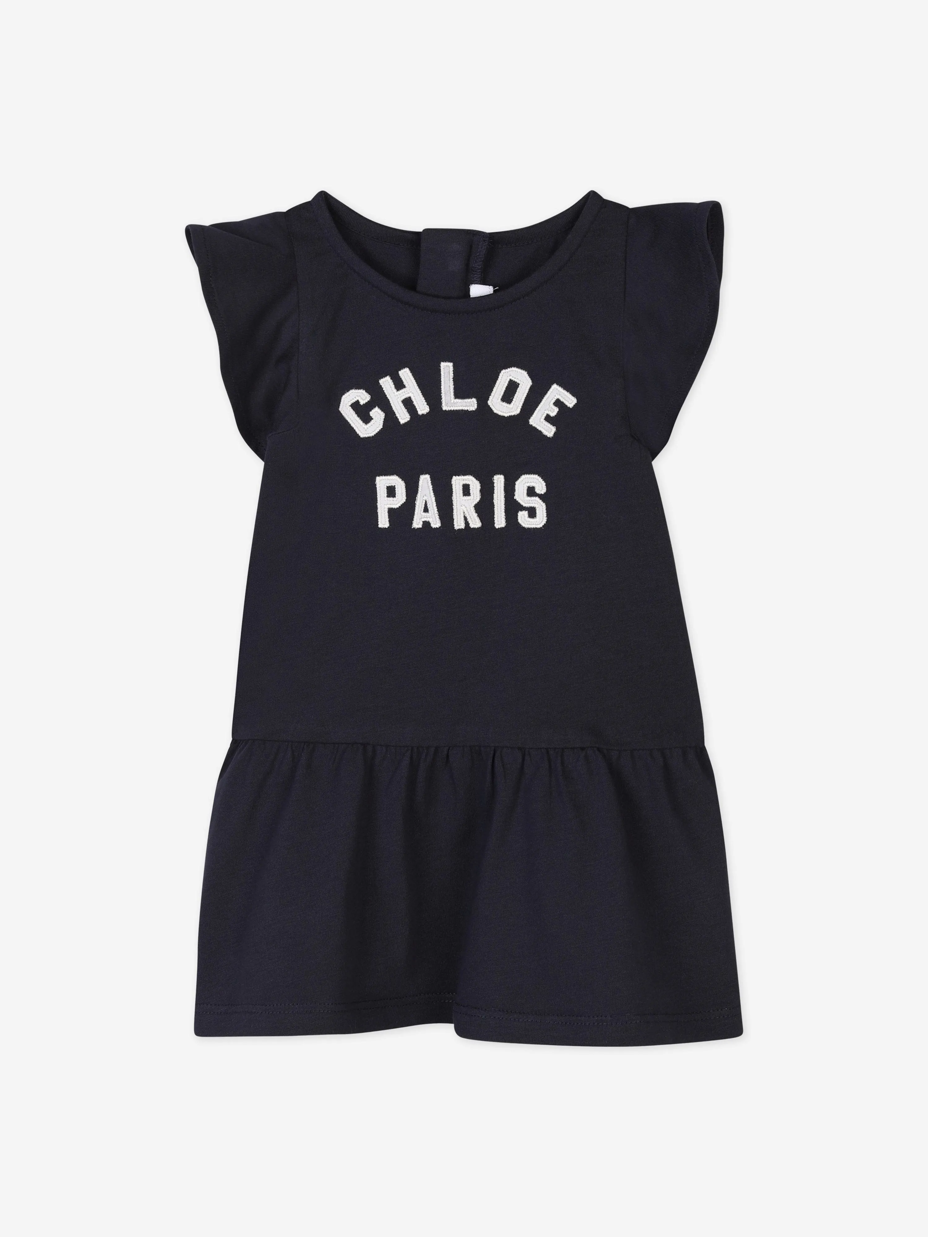 Chloé Baby Mädchen Paris Logo Jersey-Kleid in Marineblau