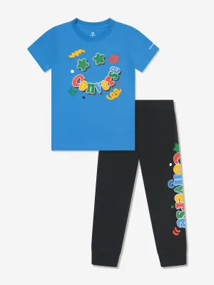 Converse Jungen Squiggle T-Shirt und Jogger-Set in Schwarz