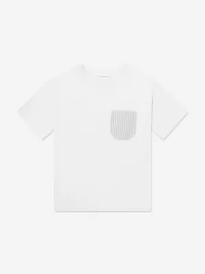 DL1961 Jungen Gestreiftes T-Shirt mit Tasche in Weiß