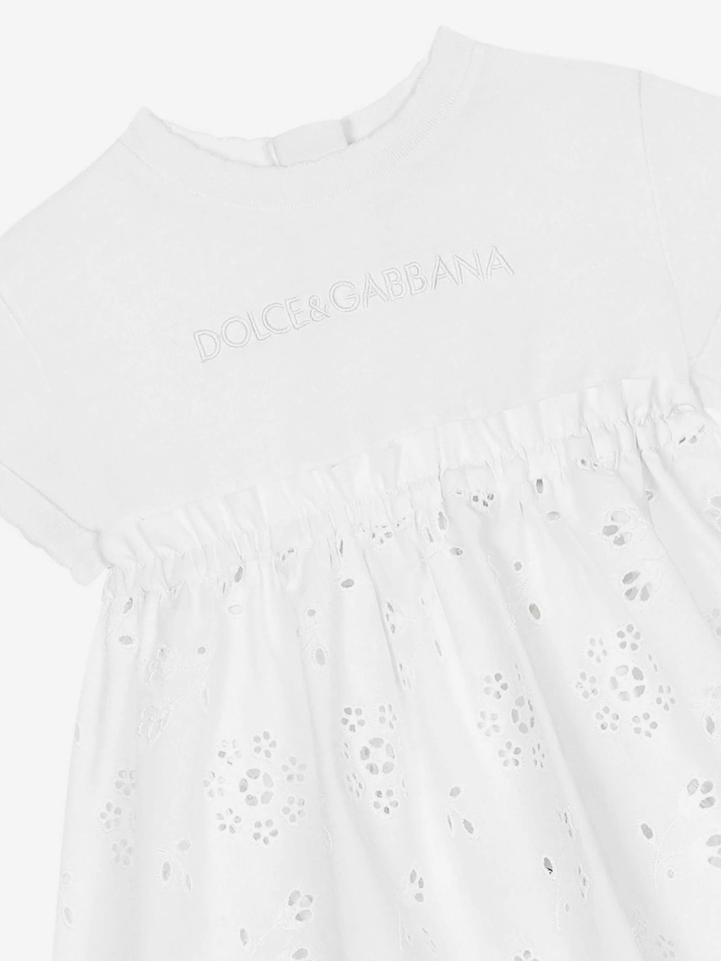 Dolce & Gabbana Baby Mädchen Besticktes Kleid mit Schlüpfer in Weiß