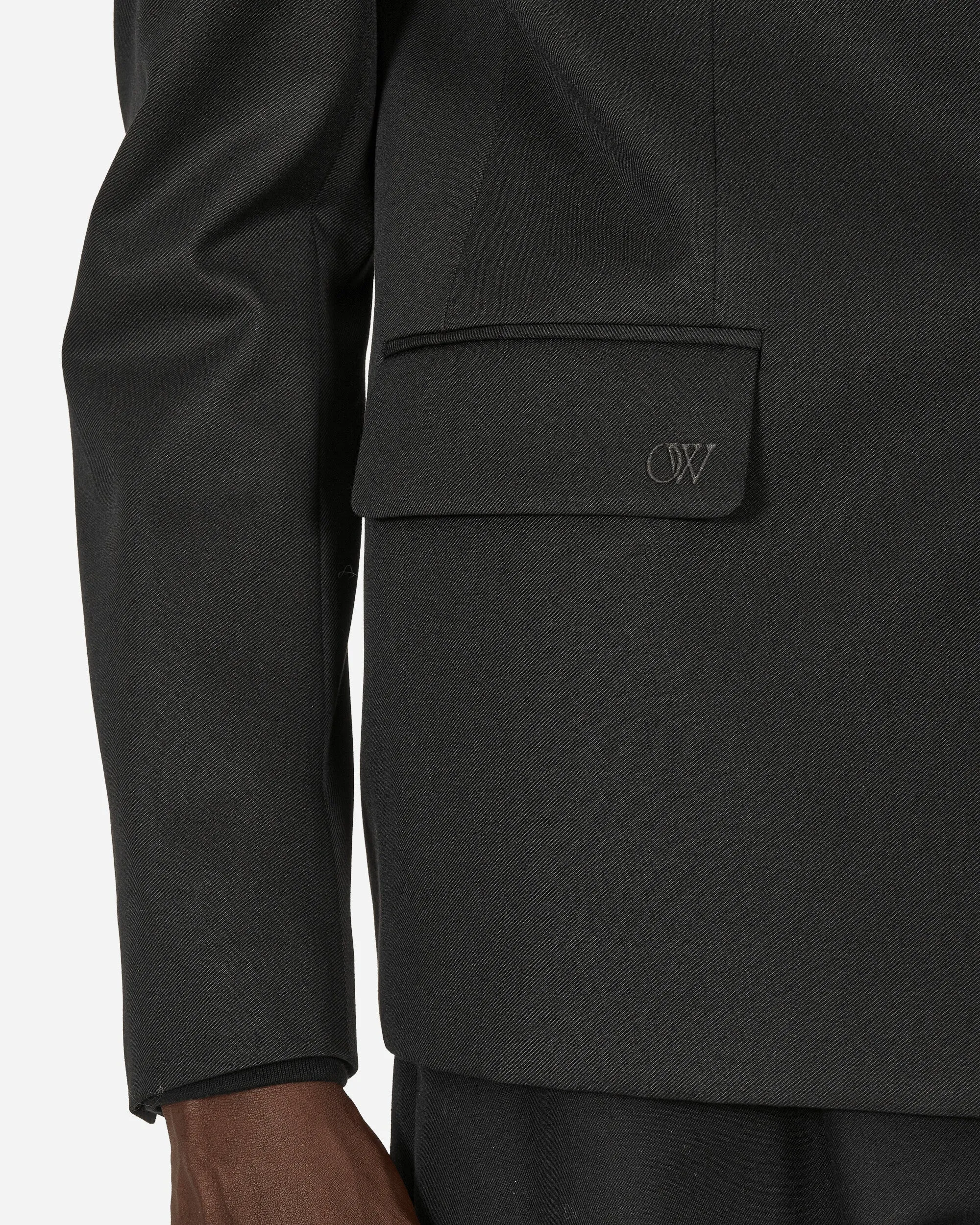 Bestickter Woll-Blazer mit Gürtel in Schwarz