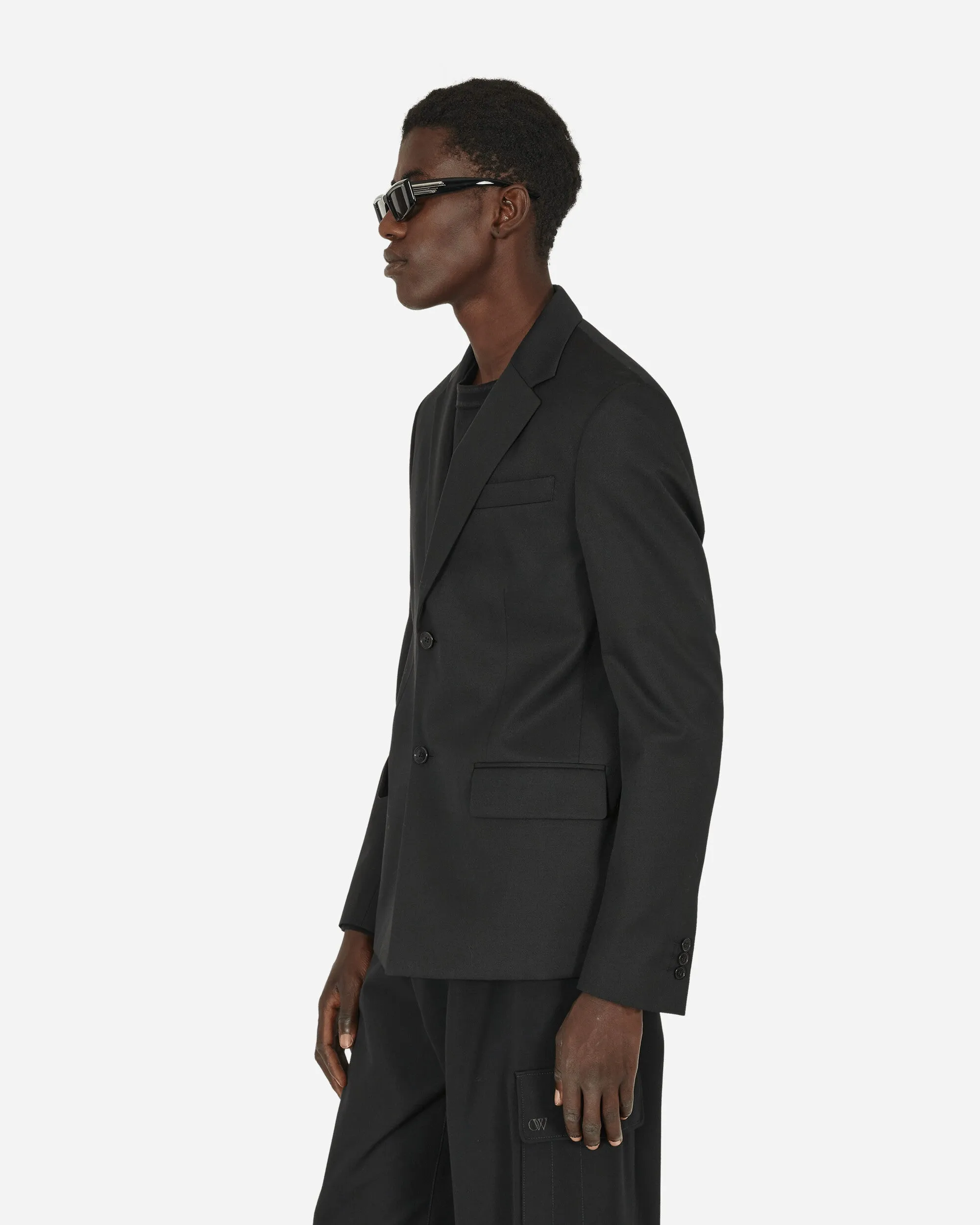 Bestickter Woll-Blazer mit Gürtel in Schwarz