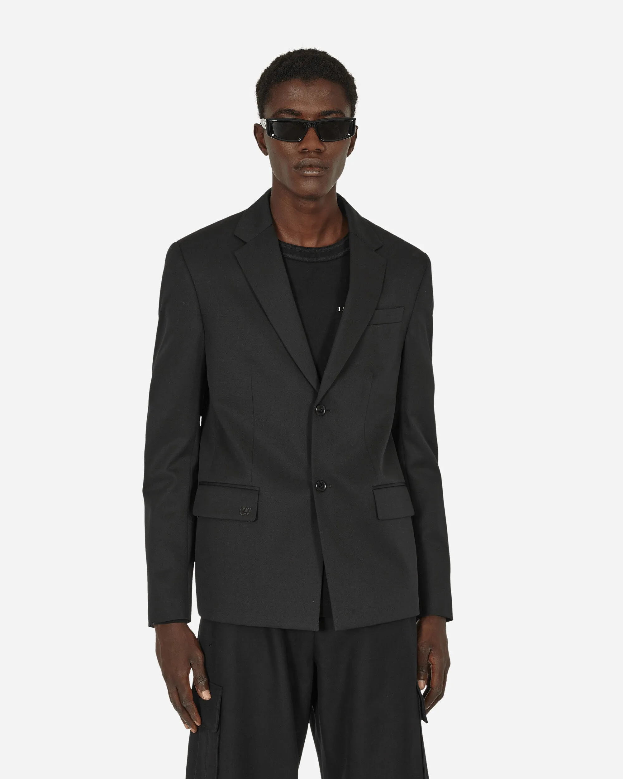 Bestickter Woll-Blazer mit Gürtel in Schwarz