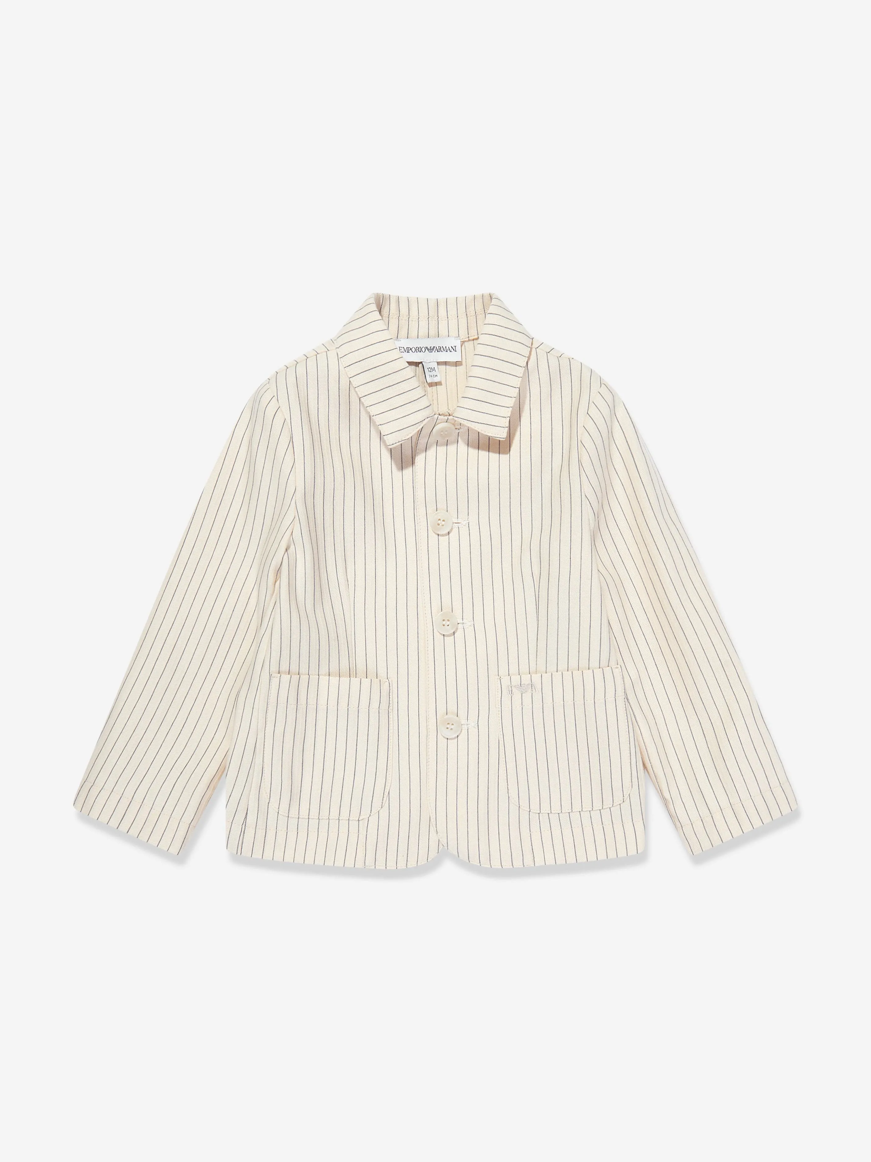 Emporio Armani Baby Boys Gestreifte Leinenjacke in Elfenbein