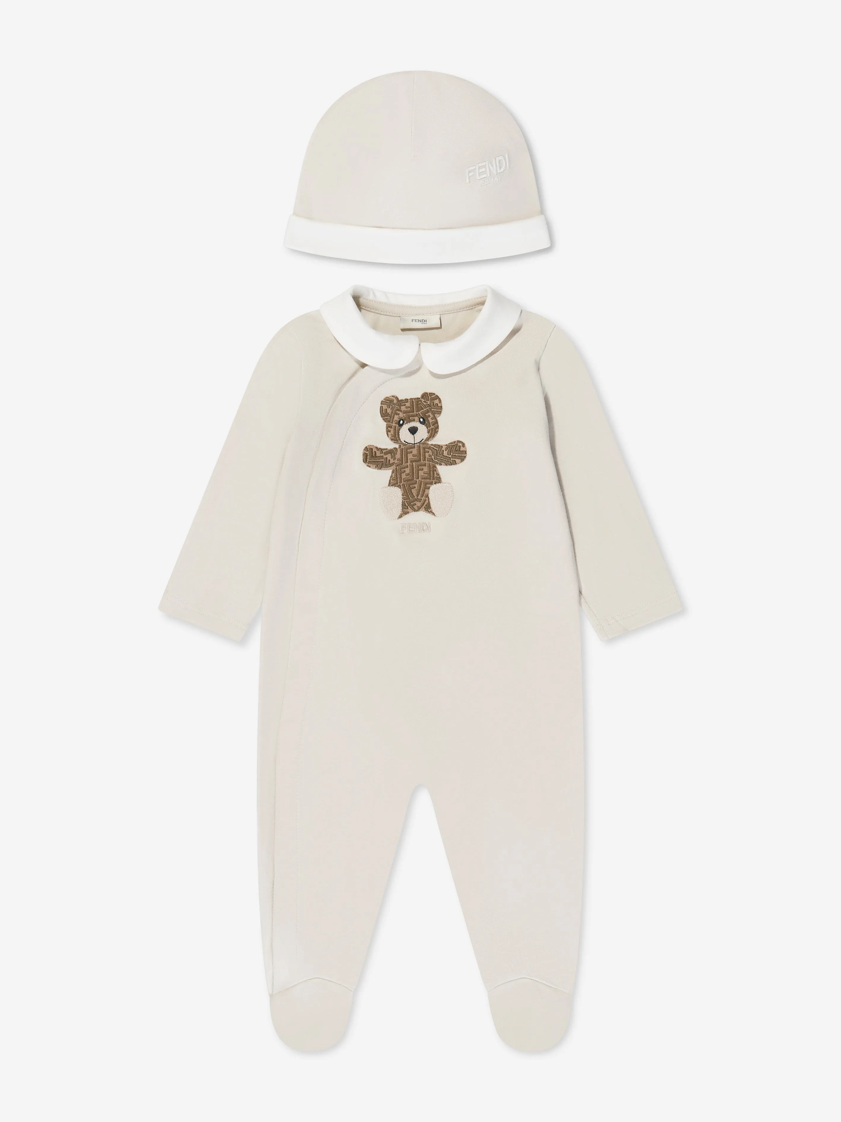 Fendi Baby Bären Babybody und Mützenset in Beige