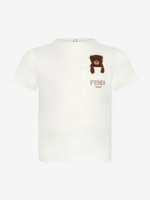 Fendi Baby-Bären-Taschen-T-Shirt in Weiß