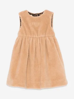 Fendi Baby Girls Teddy-Fleece-Kleid in Beige