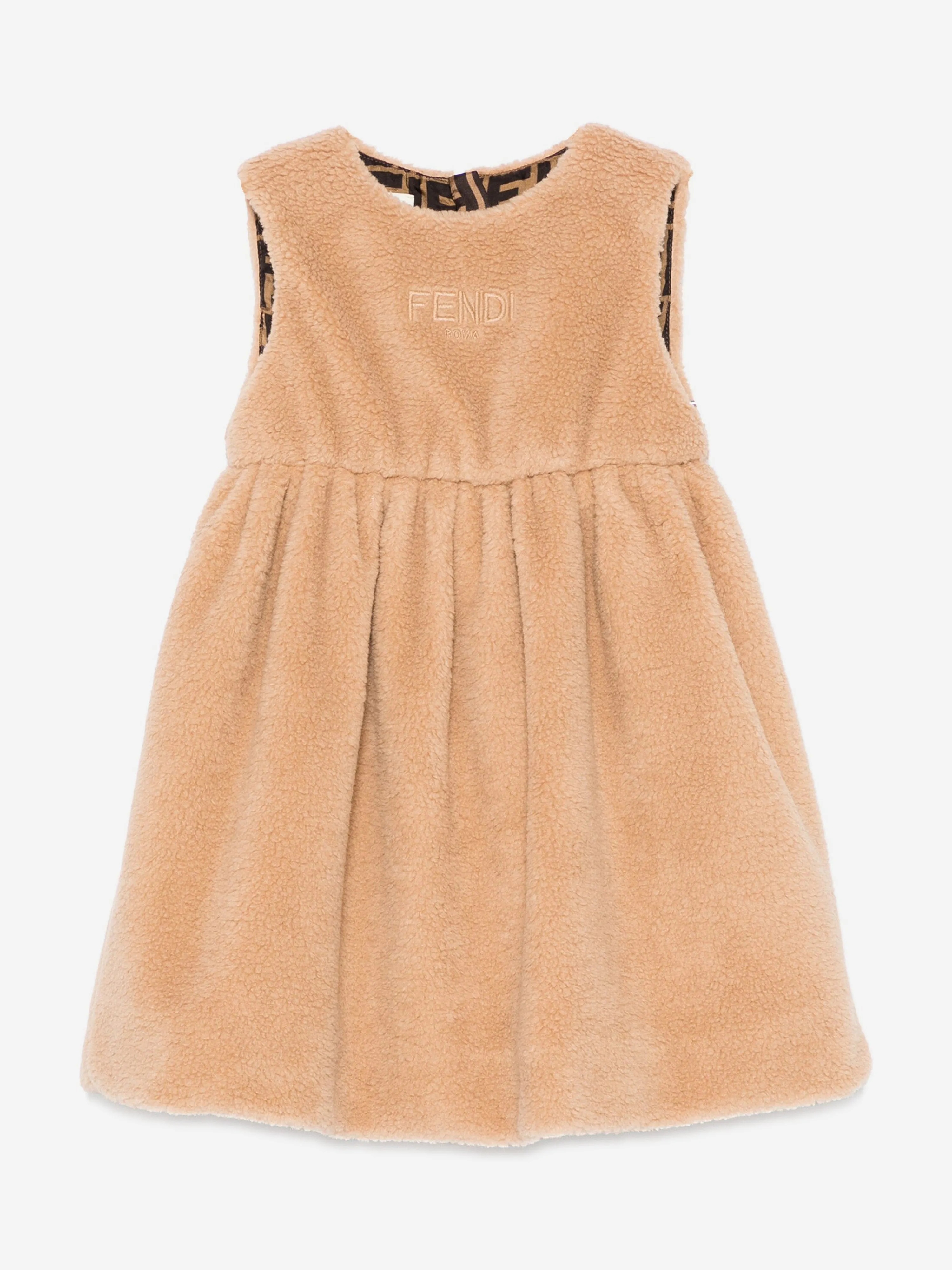 Fendi Baby Girls Teddy-Fleece-Kleid in Beige