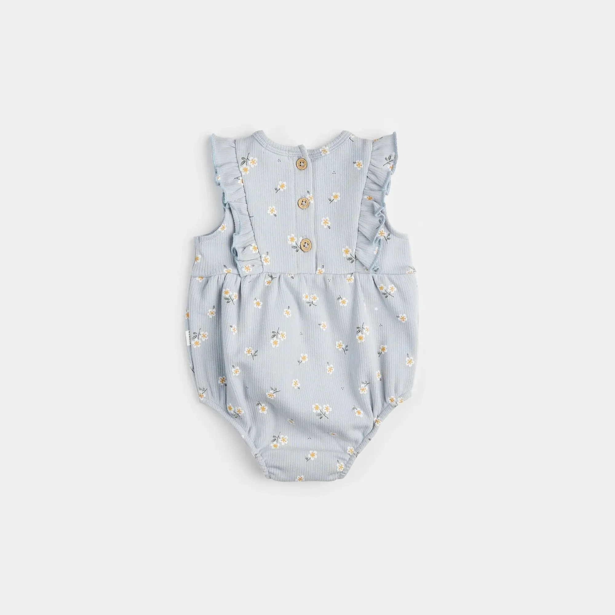 FIRSTS Daisy Print auf Rippelperl-Blauer Bubble-Romper
