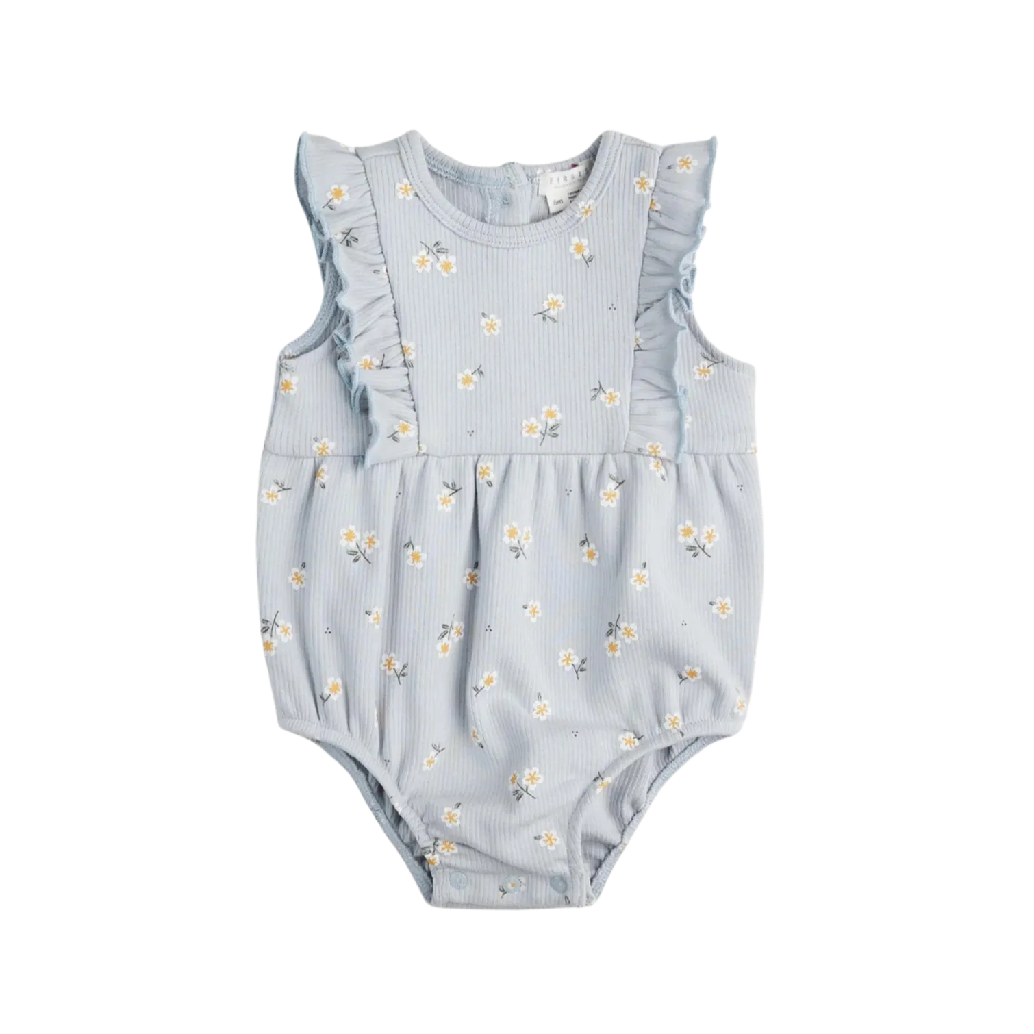 FIRSTS Daisy Print auf Rippelperl-Blauer Bubble-Romper