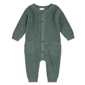 FIRSTS Dunkelblaugrüne Pointelle-Strick-Overalls