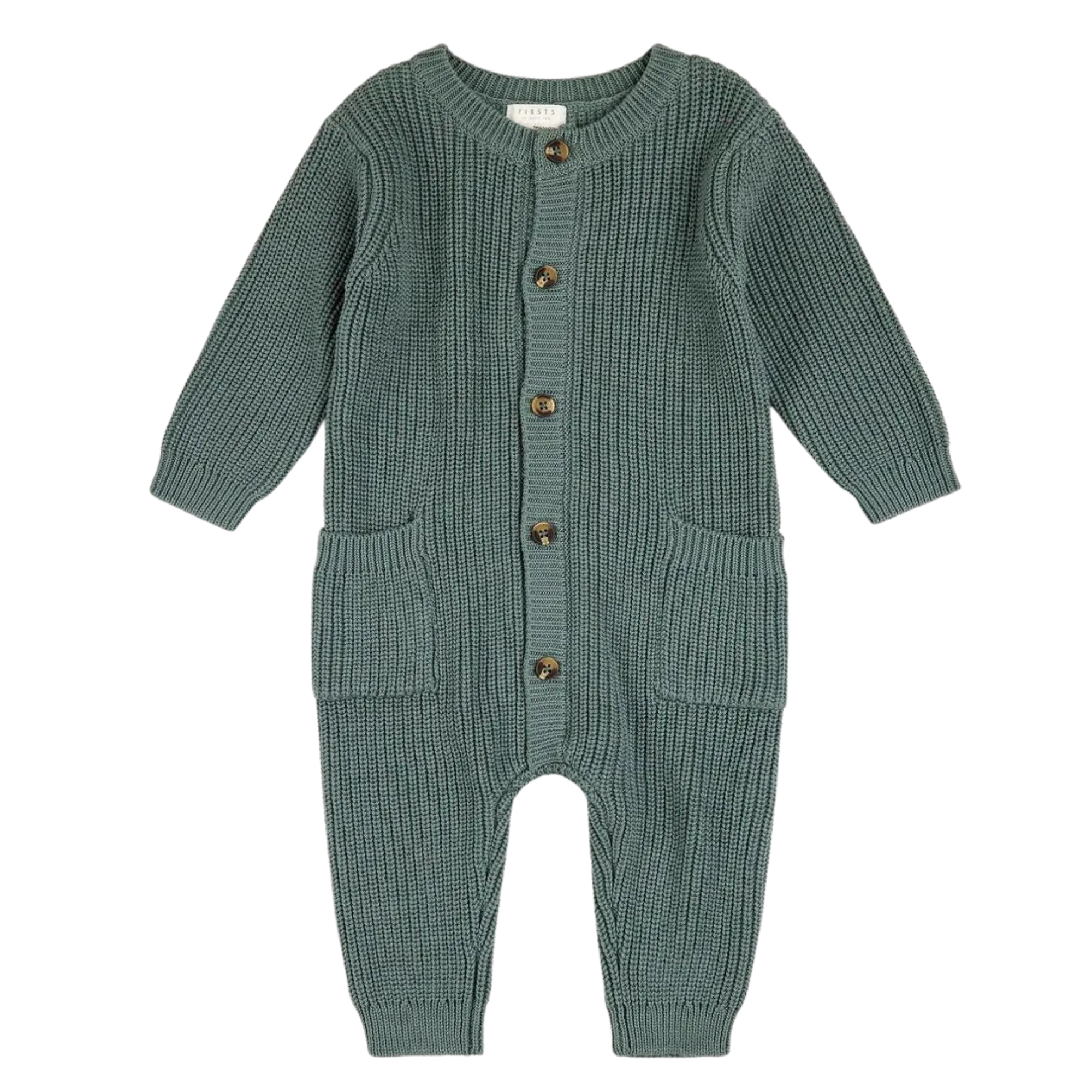 FIRSTS Dunkelblaugrüne Pointelle-Strick-Overalls