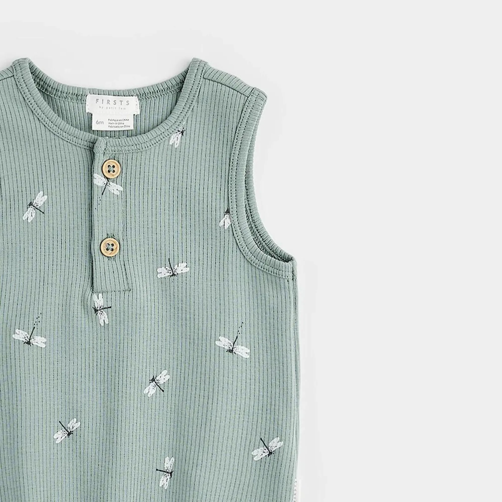 FIRSTS Libellen-Print auf geripptem silberblauem Bodysuit-Overall
