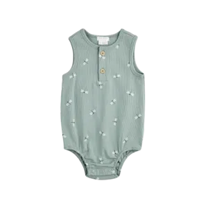 FIRSTS Libellen-Print auf geripptem silberblauem Bodysuit-Overall
