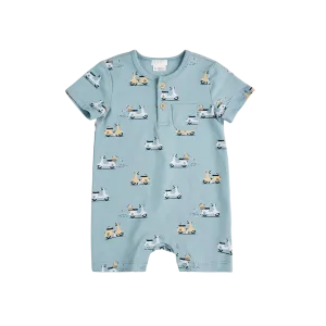FIRSTS Motorino Druck auf Hellblauem Henley-Romper