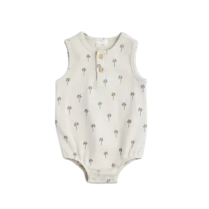 FIRSTS Palmenmuster auf geripptem hellen taubenfarbenen Bodysuit-Overall