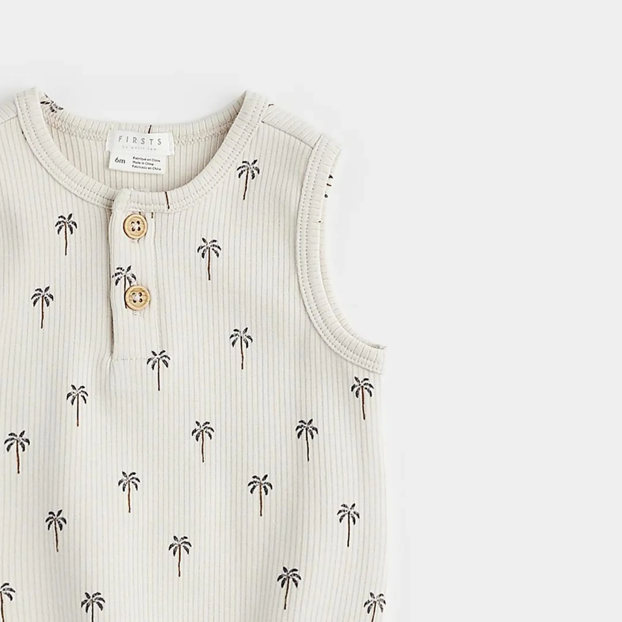 FIRSTS Palmenmuster auf geripptem hellen taubenfarbenen Bodysuit-Overall